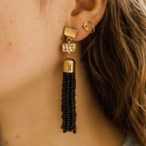 Black Beaded Dangly Earrings